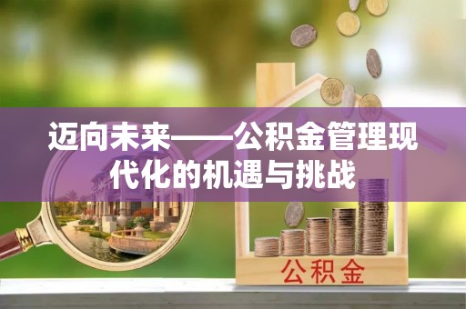 于洪迈向未来——公积金管理现代化的机遇与挑战
